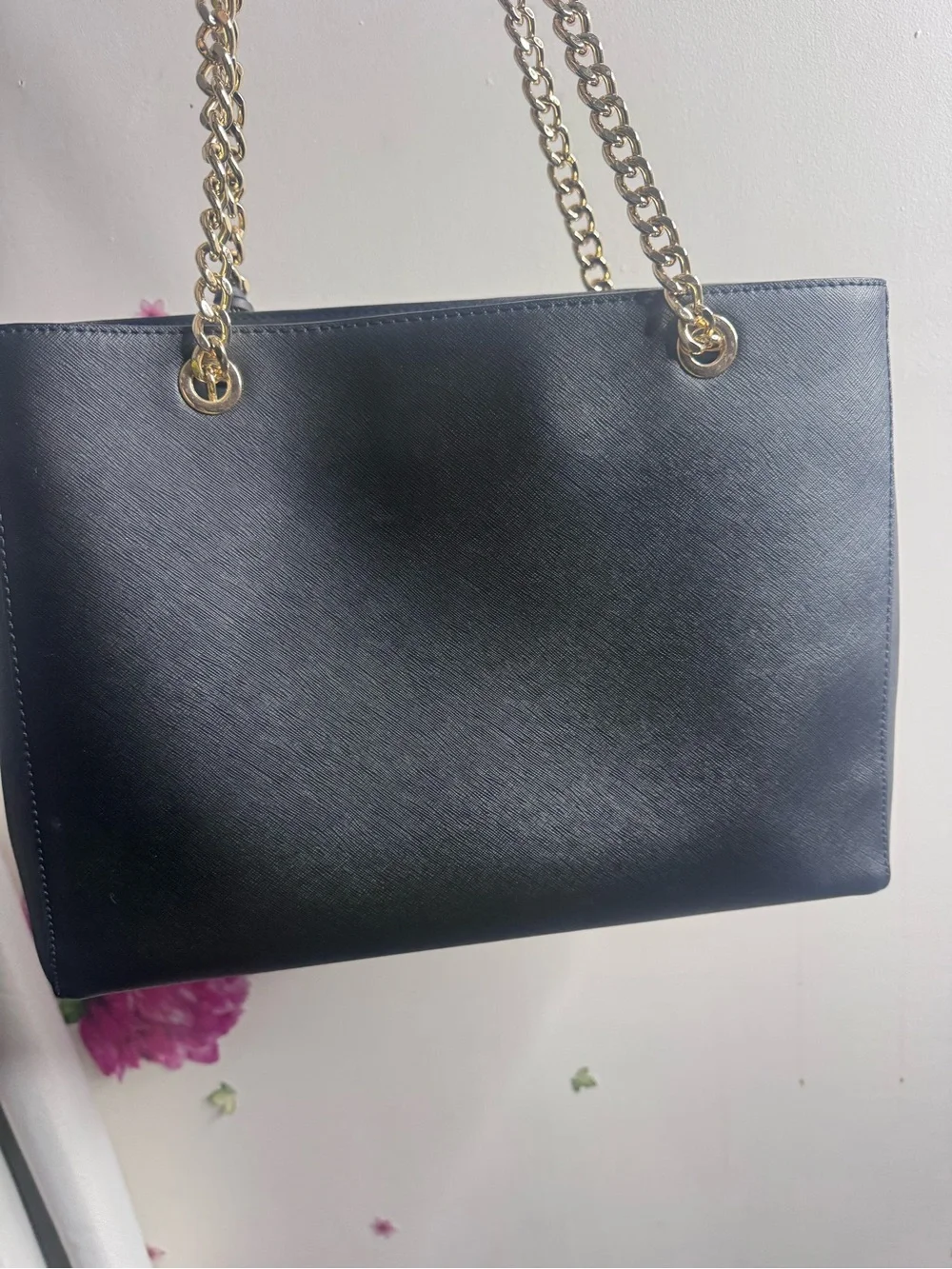 Michael Kors Black Saffiano Chain-Handle Shoulder Tote with Gold Hardware